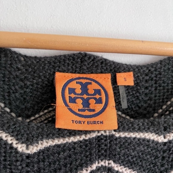 Tory Burch “Kent” Zigzag Pattern Scalloped Edges Merino Wool Sweater Dress - Picture 7 of 10